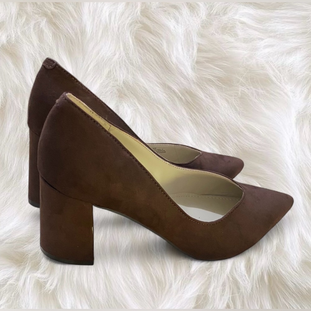 Marc Fisher Zala Block Heel Pointy Toe Pumps – Dark Brown Suede